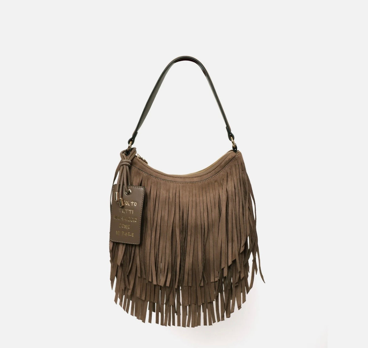 Arizona suede shoulder bag with taupe fringes