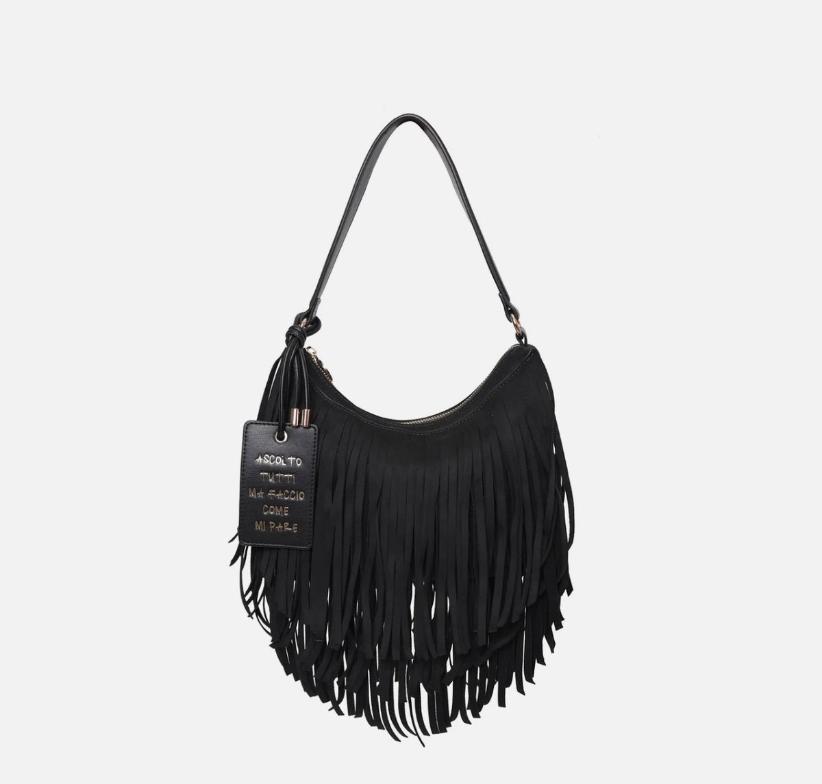 Arizona suede and fringed shoulder bag in black