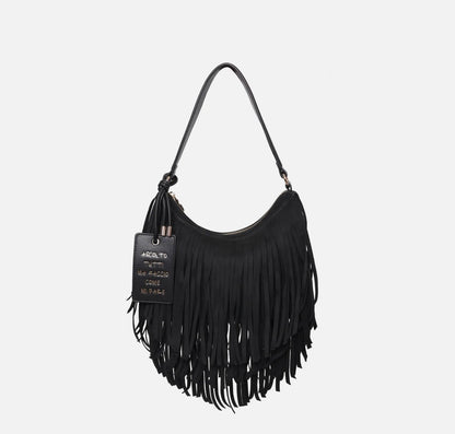 Arizona suede and fringed shoulder bag in black