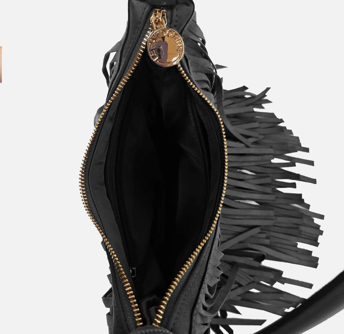 Arizona suede and fringed shoulder bag in black